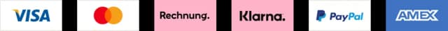 Zahlungsmethoden: Visa, Mastercard, Rechnung, Klarna, PayPal, AMEX